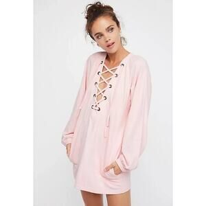 Free People Small Pink Wellington Tunic Pullover Sweater Pockets FP Oversized